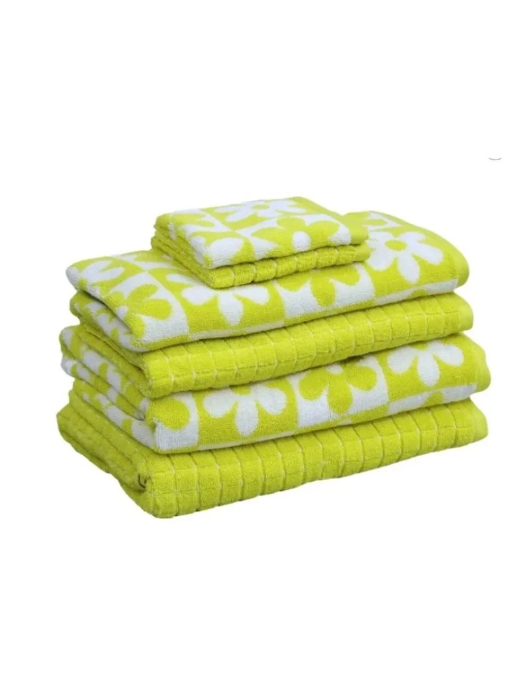Kapoor Home 6-Piece Daisy Yellow Bath Towel Set 2 Bath Towels 2 Hand Towels 2 Wa